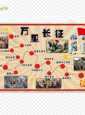 幼儿园红色爱国主题墙环创万里长征红旗渠精神社会核心价值观贴画