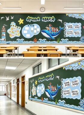 海洋风班级文化墙KT板荣誉墙勇气补给站班主任寄语教室黑板报装饰