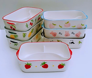 陶瓷饭盒微波炉加热专用碗带盖餐盒上班族分隔保温便当盒学生创意