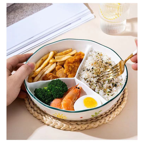 陶瓷8英寸圆形手绘创意分格餐盘