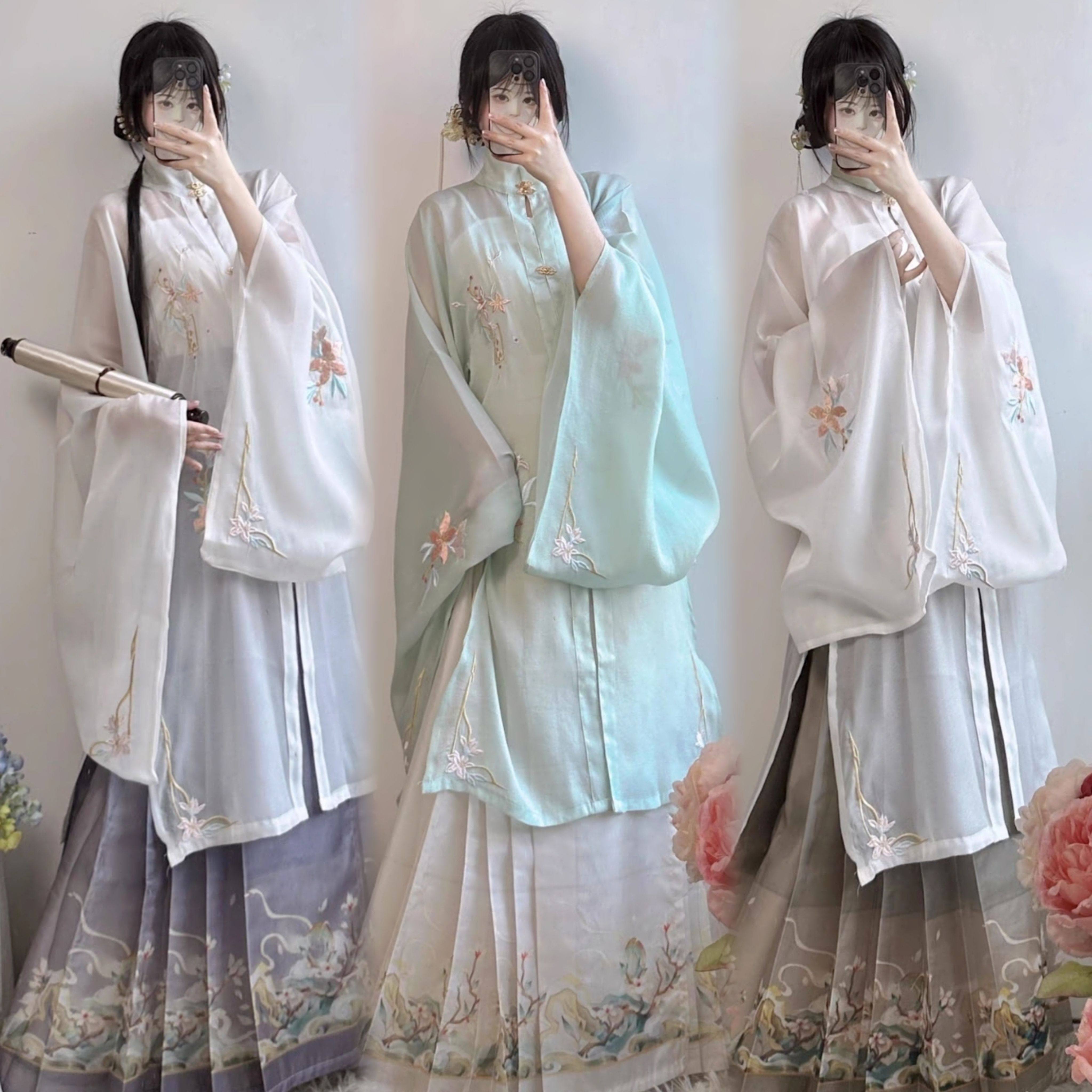 念三月【晚风辞】原创明制立领对襟刺绣花细闪汉服马面春夏款日常