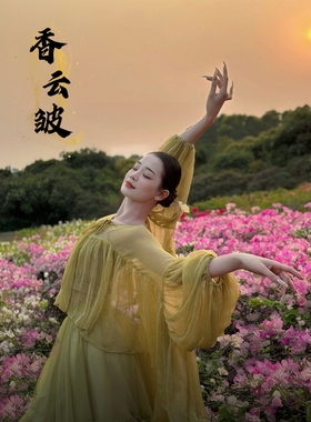 【定制高货】香云皱大码遮肉显瘦泡泡袖防晒纱衣漂亮气质舞蹈服