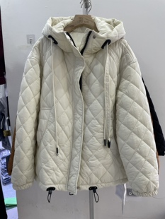 伊魅5072宽松百搭连帽菱形格棉衣女小个子洋气减龄外套棉服棉袄