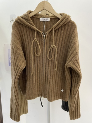 thirteen9092韩系双头拉链设计连帽字软糯毛衣外套女早秋新款百搭