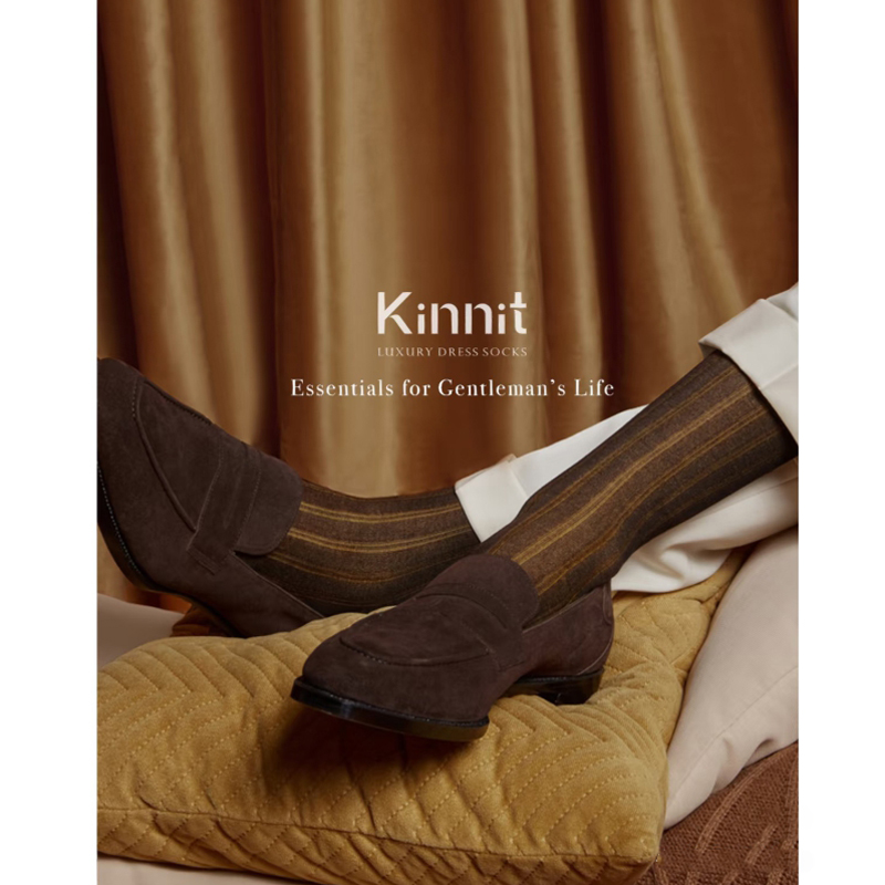 KINNIT  长筒绅士袜 男士商务经典薄款坑纹拼色精梳丝光棉袜