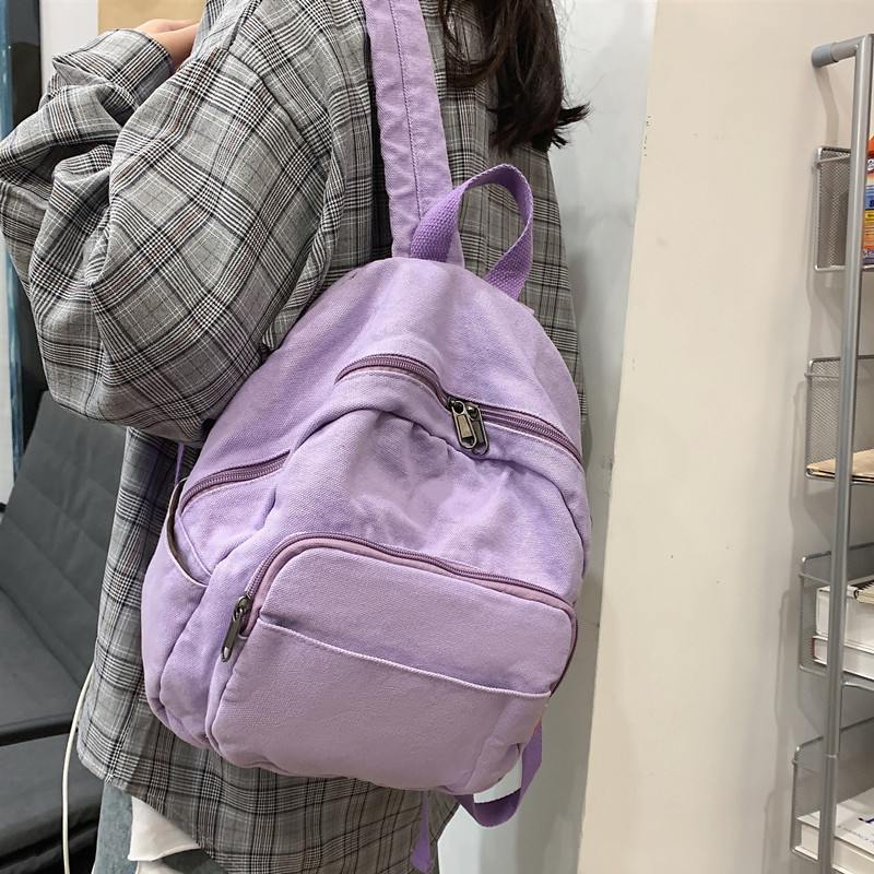 纯色森系复古小款大中学生双肩包图片