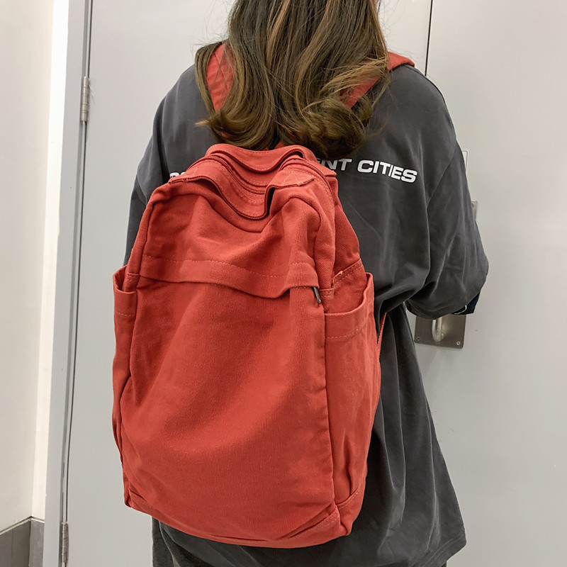 ins风书包日系纯色女简约帆布