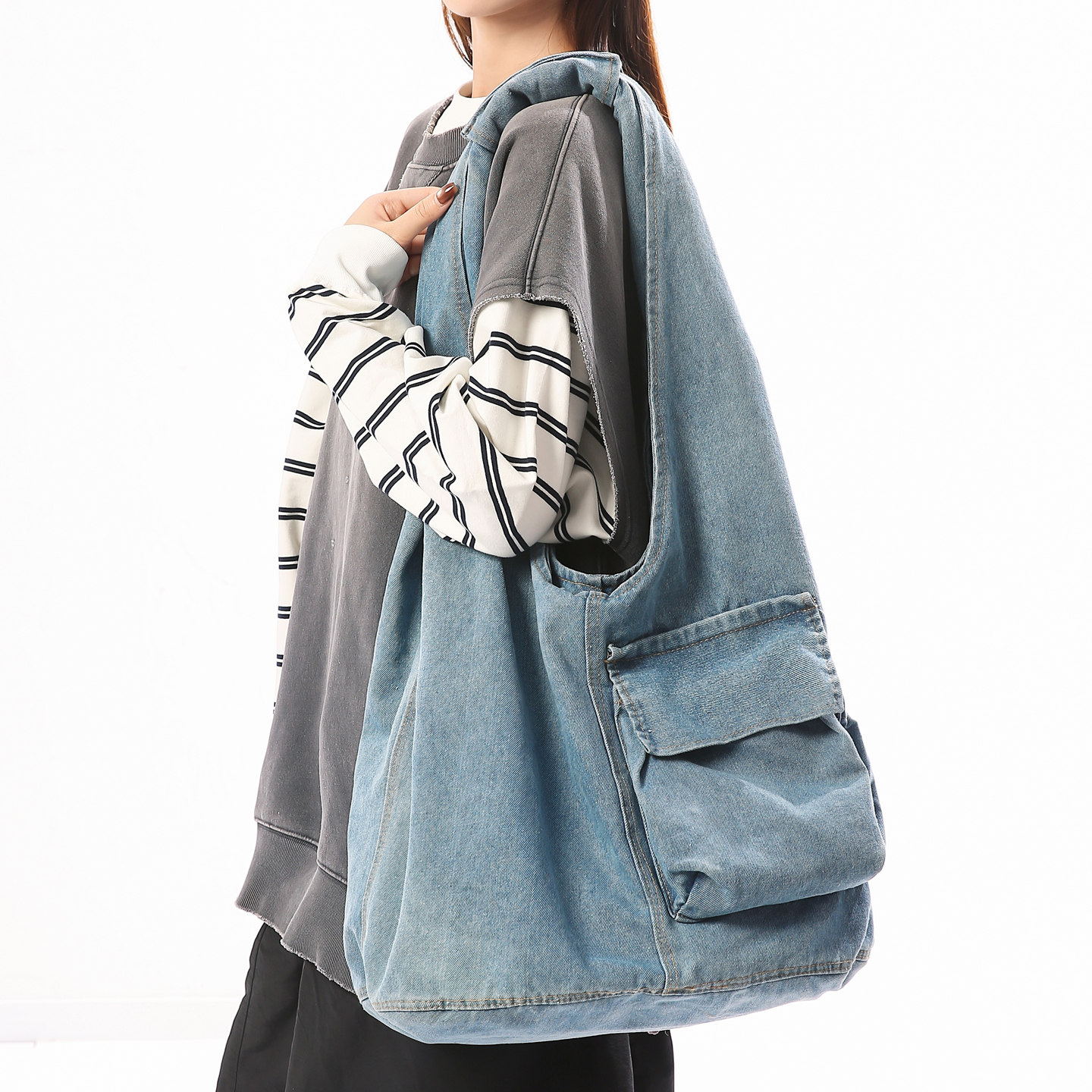 2025秋冬新款复古牛仔托特包