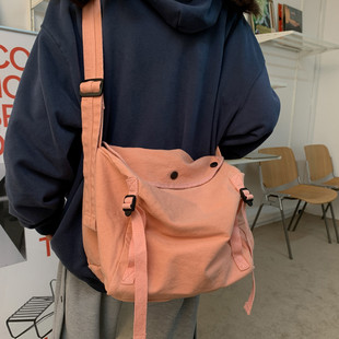 日系文艺范ins大容量帆布包原宿学生慵懒风上课书包单肩斜挎包女