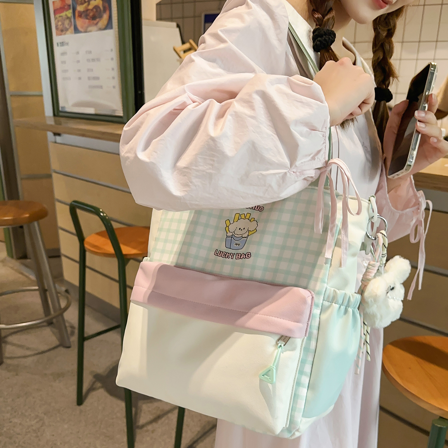 可爱清新大容量斜挎包日系ins少女单肩托特包学生上课补习帆布包