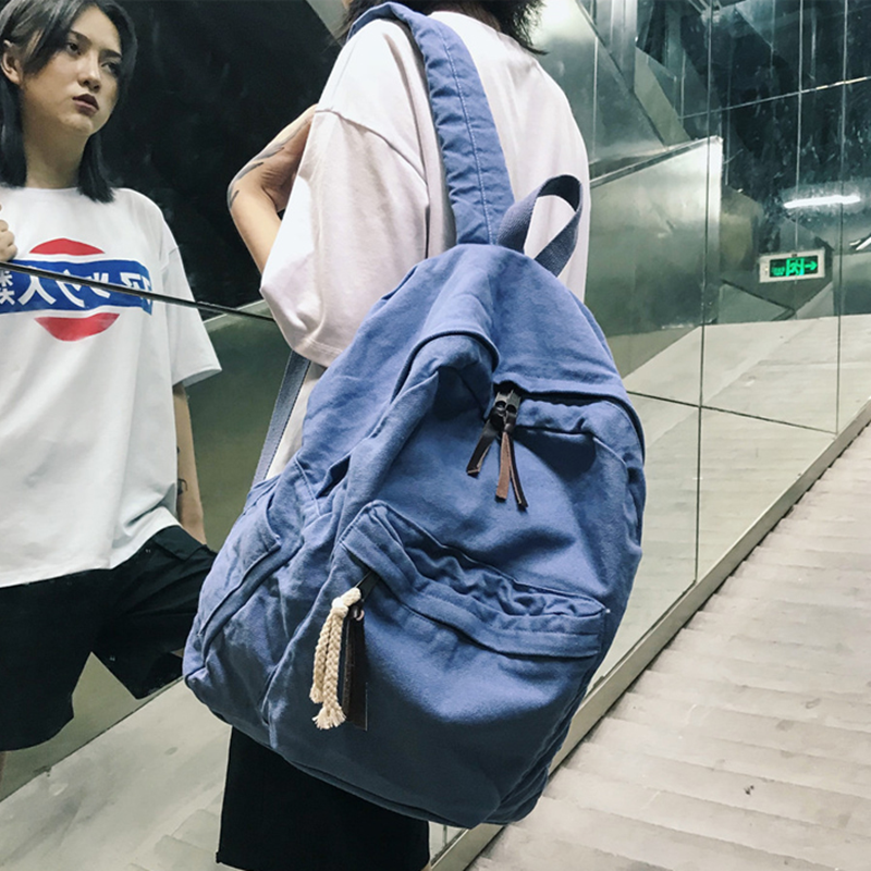 书包女韩版潮原宿ulzzang 高中学生背包森系简约百搭牛仔布双肩包