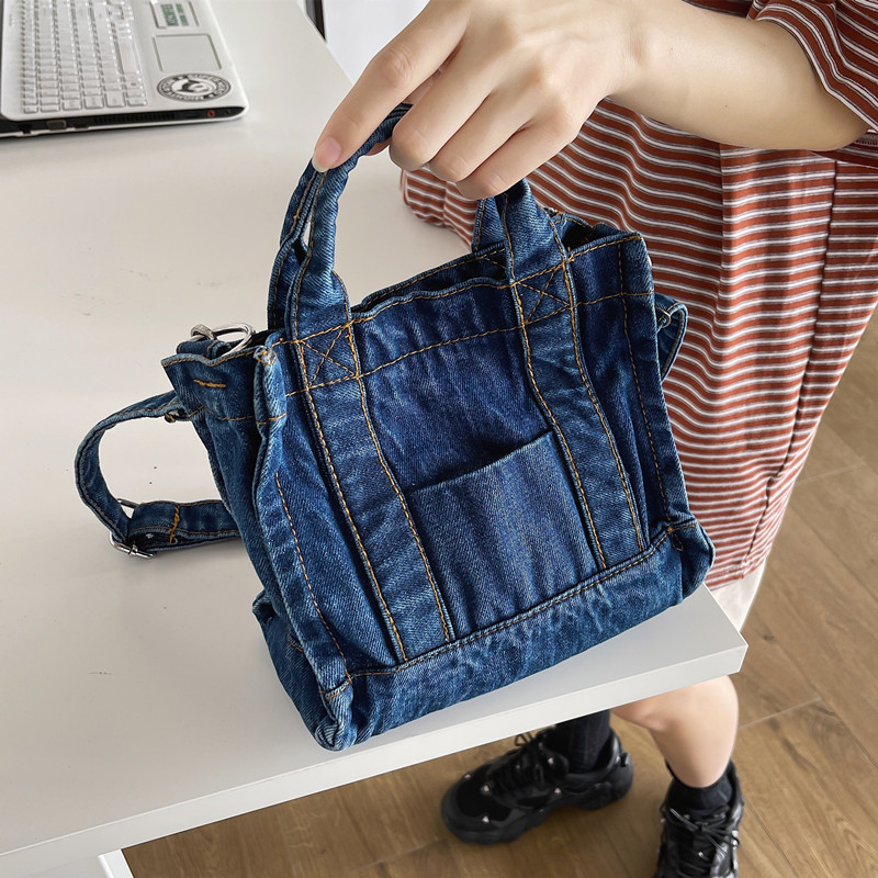 ins帆布包 日系韩版原宿学生单肩包复古大容量百搭牛仔布斜挎小包