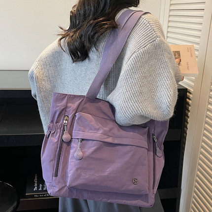 日系简约休闲托特包女大容量纯色百搭通勤单肩包学生党上课手提袋
