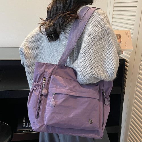 日系简约休闲托特包女大容量纯色百搭通勤单肩包学生党上课手提袋