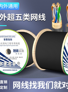 安普室外网线户外防晒超五类超六类无氧铜100米纯铜无氧铜300米卷