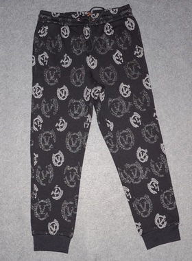 VJ男装秋冬厚卫裤 提花压花休闲九分裤 潮牌黑色弹力直筒裤子