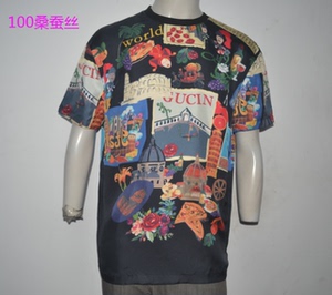 CA男装夏季短袖桑蚕丝圆领T恤衫时尚花色t恤潮牌爽滑舒适半袖2470