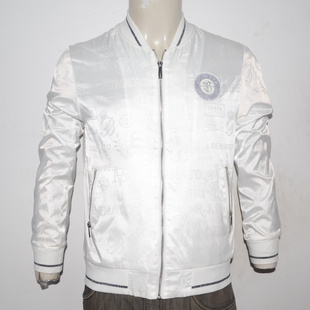 BD男装秋冬螺纹薄夹克衫 时尚提花绣花茄克衫 潮牌白色保暖外套