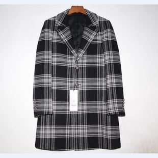 A男装秋冬毛呢大衣 时尚格子羊毛中长外套 潮牌保暖呢子上衣5990