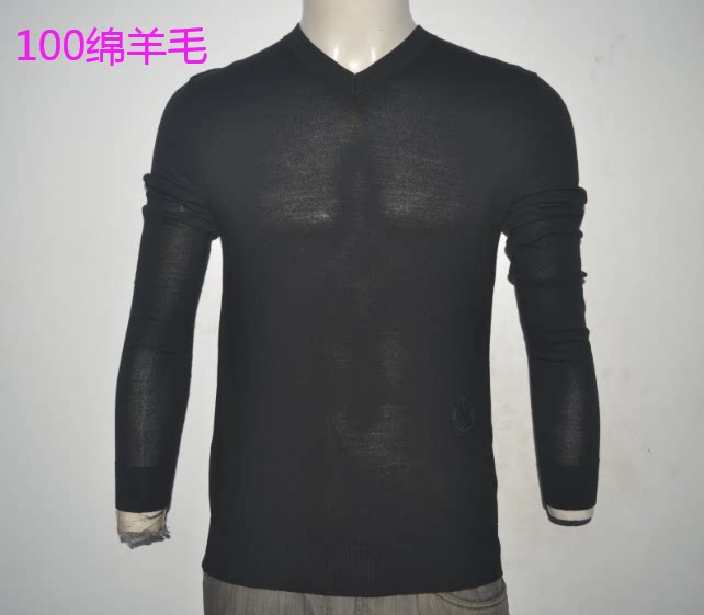 MO男装冬V领长袖薄羊毛衣打底衫