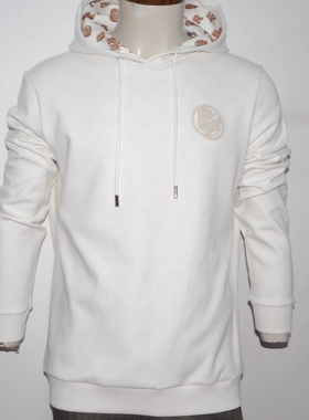 BLS男装秋冬长袖厚连帽卫衣 LOGO绣花t恤衫 潮牌白色上衣套头衫