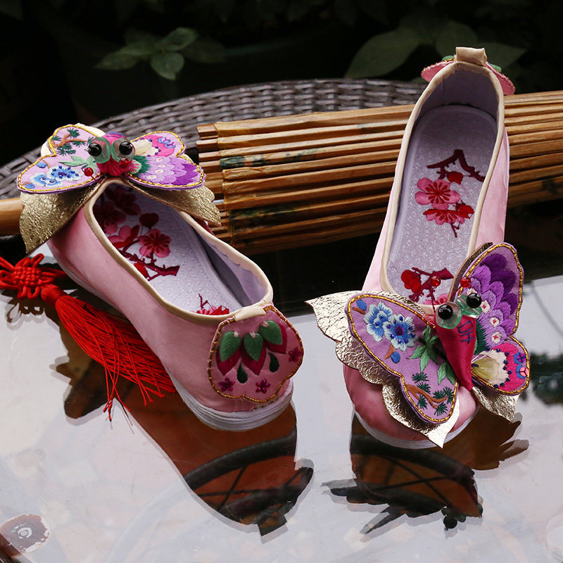 2024优质走绣坊非遗新款原创成人刺绣粉红手工国潮复古千层底平底,女鞋,传统布鞋,淘宝优惠券,粉丝福利购,淘宝优惠卷