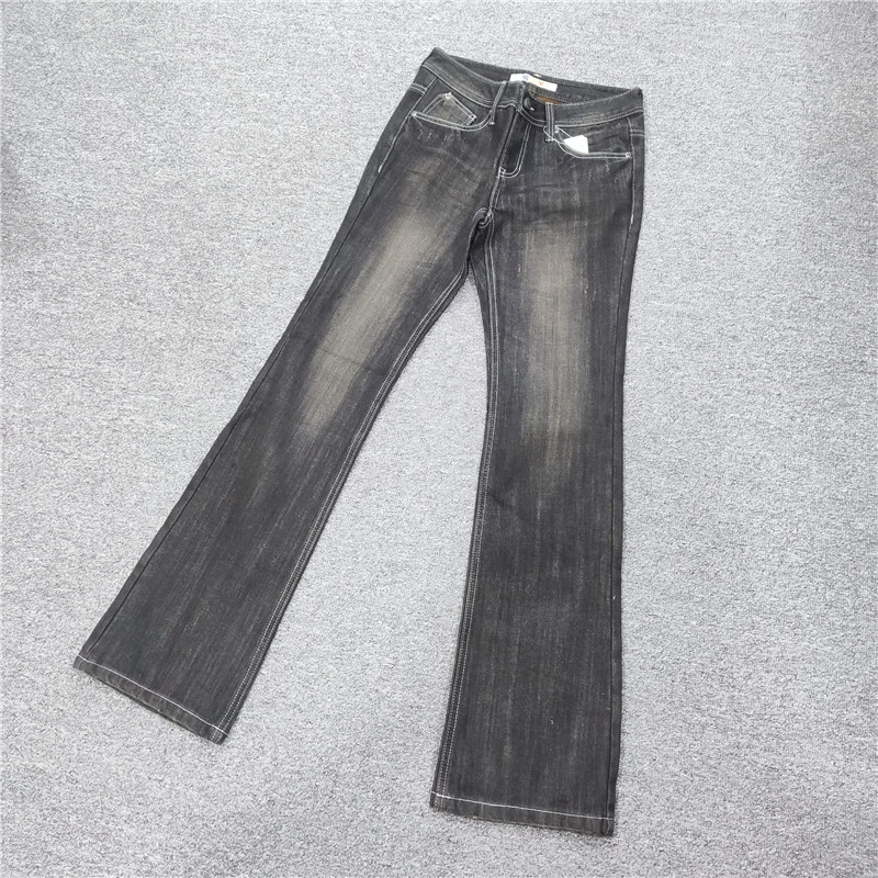 冬季女士加绒保暖显瘦裤子 低腰露脐辣妹复古泥微喇牛仔长裤女 冬