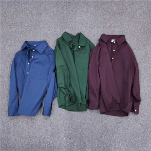 衬衫 棉质长袖 女 胖MM宽松纯色百搭衬衣净色显瘦大码 韩东大门春秋款