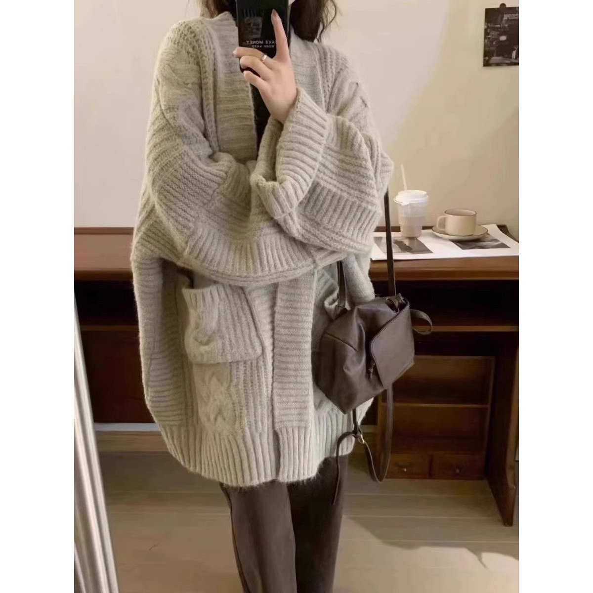 韩版网红ins时尚百搭复古慵懒风宽松加厚秋冬毛衣开衫针织衫女装