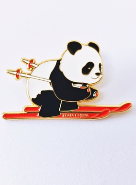 正品中国国家队熊猫运动造型双板滑雪徽章金属胸针周边纪念礼品