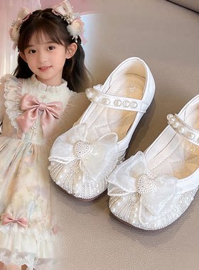 软皮儿童公主鞋女童小皮鞋2026春夏新款水晶鞋子豆豆瓢鞋宝宝软底