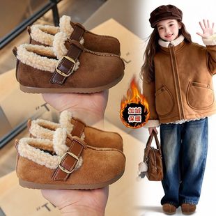 女童勃肯鞋加绒儿童鞋子2025秋冬季新款复古男女童棉鞋毛毛豆豆鞋