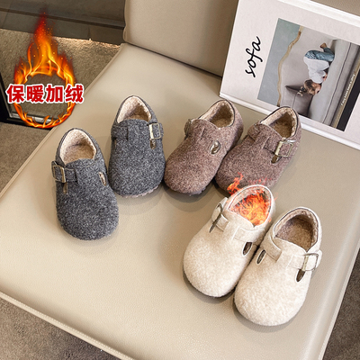 勃肯鞋女童棉鞋2025冬季新款儿童加绒加厚二棉豆豆鞋软底毛毛男童