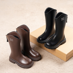 女童靴子儿童马丁靴2025新款秋冬加绒高筒骑士靴公主鞋中长筒皮靴