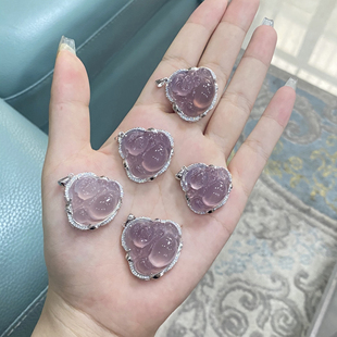 天然帝王紫玛瑙玉髓银镶佛公吊坠项链送银链气质百搭女款 项链吊坠