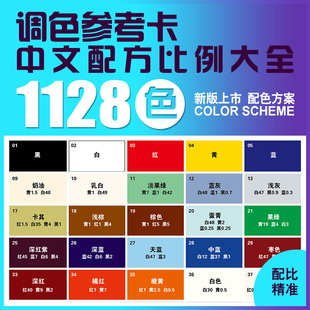调色配方比例色卡皮衣家具油漆色粉美术新手工颜色配色参考对照表