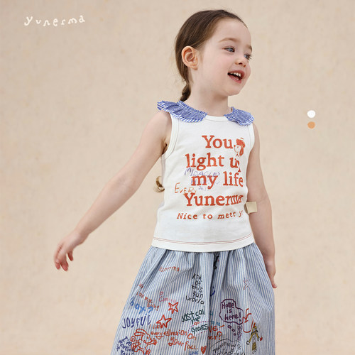 允儿妈女童夏季花边领字母背心