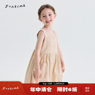 允儿妈女童夏季百搭格子背心裙宝宝纯棉大口袋连衣裙儿童吊带裙潮