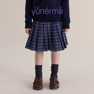 允儿妈女童秋季学院风格子百褶裙宝宝春秋法式短裙宝宝新款半裙潮
