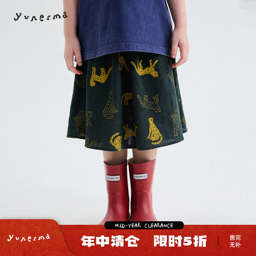 允儿妈女童夏季复古卡通猫咪短裙