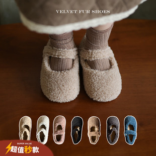 儿童鞋 洋气软底鞋 子 宝宝冬季 允儿妈女童秋冬韩系百搭魔术贴毛毛鞋