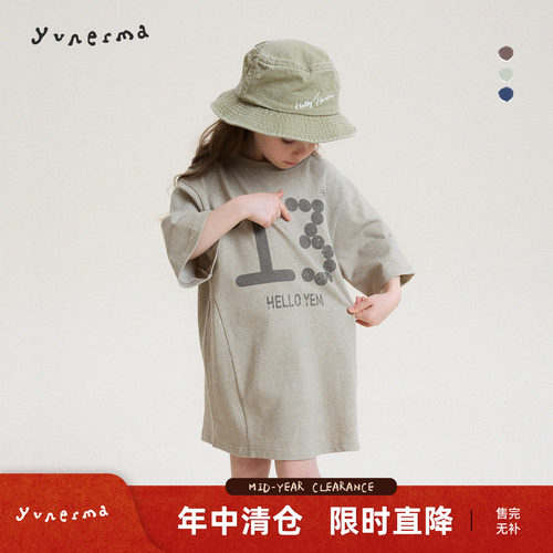 允儿妈女童春季做旧印花T恤裙