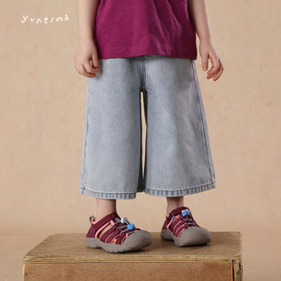 允儿妈女童2025新款莱赛尔休闲牛仔裤 宝宝夏季8分阔腿裤儿童裤子