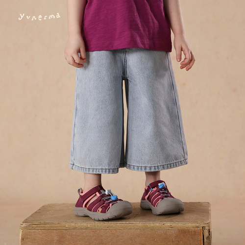 允儿妈女童阔腿8分牛仔休闲裤