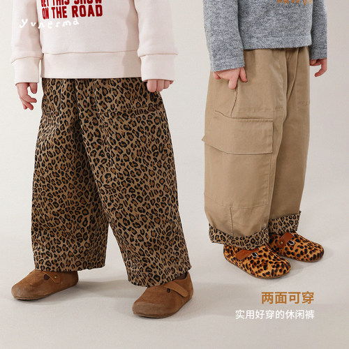 允儿妈女童冬季小众豹纹休闲长裤