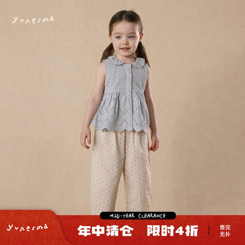 允儿妈女童花边娃娃衫波点9分裤