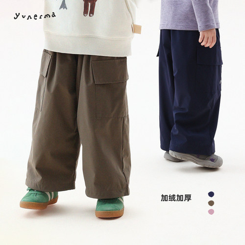 允儿妈女童加绒口袋休闲工装裤