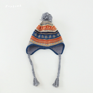 允儿妈女童冬季绵羊毛混纺加绒针织帽宝宝加厚护耳帽儿童毛线帽子