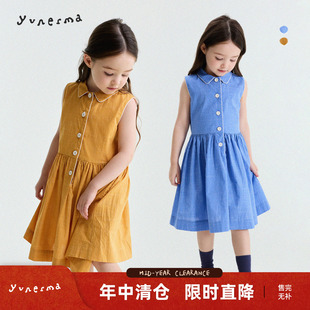 允儿妈女童夏季法式格子翻领背心裙儿童纯棉公主裙宝宝气质连衣裙