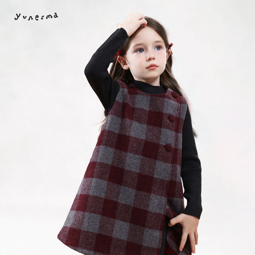 允儿妈绵羊毛混纺格子背心裙